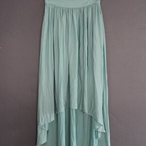 Silky asymmetric hem mint green maxi skirt